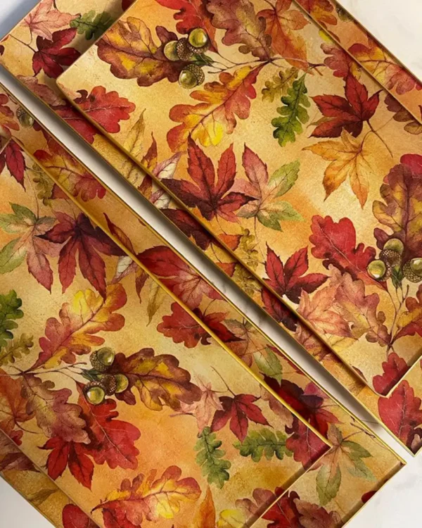 Platos decoupage León para regalar hojas de otoño y bellotas
