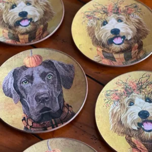 Platos decoupage para regalar perros en Halloween