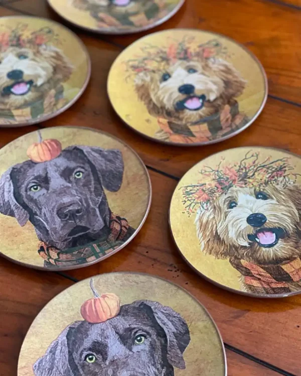 Platos decoupage León para regalar perros en Halloween