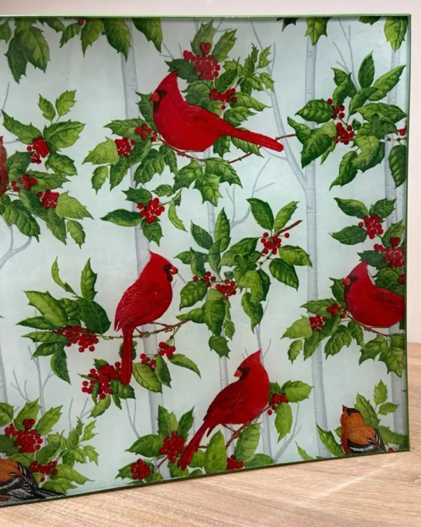 Platos decoupage para regalar cardenal rojo