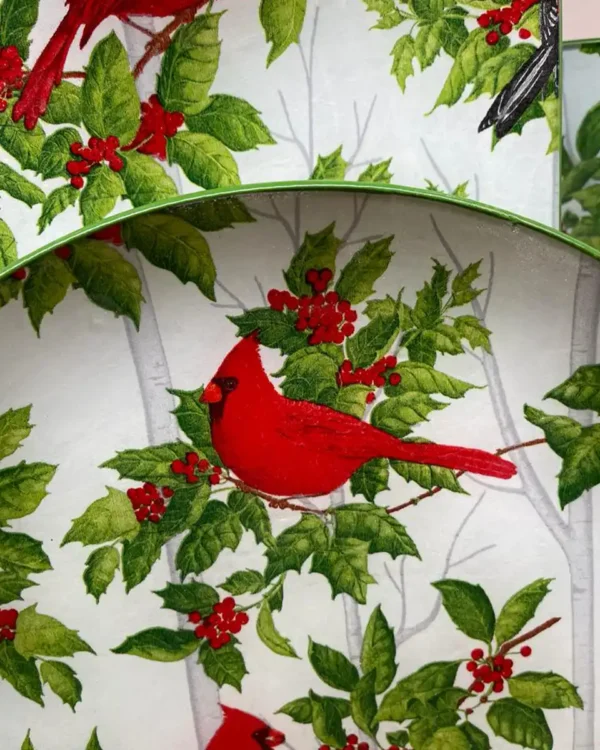 Platos decoupage para regalar cardenal rojo