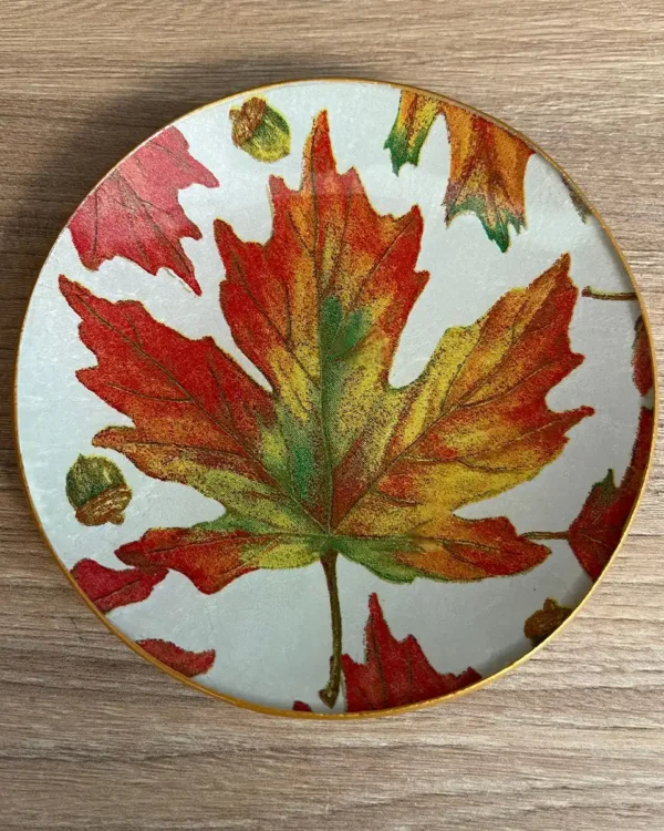 Platos decoupage León para regalar hojas de otoño