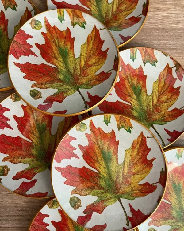 Platos decoupage León para regalar hojas de otoño