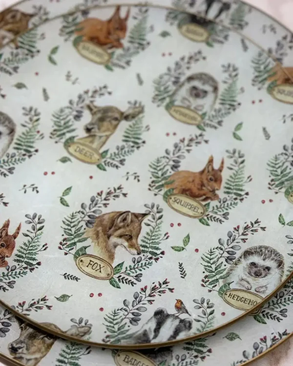 Platos decoupage León para regalar animales otoñales