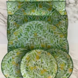 Platos decoupage para regalar flores verdes y amarillas