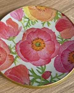 Platos decoupage para regalar León amapola rosada de Islandia