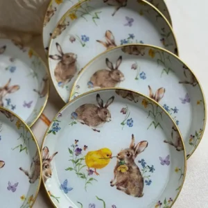 Platos decoupage para regalar conejo y pollito