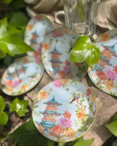 Platos decoupage para regalar Jardín de oriente