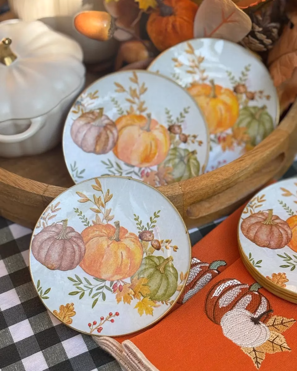 Platos decoupage para regalar León calabazas Platos decoupage para regalar León calabazas
