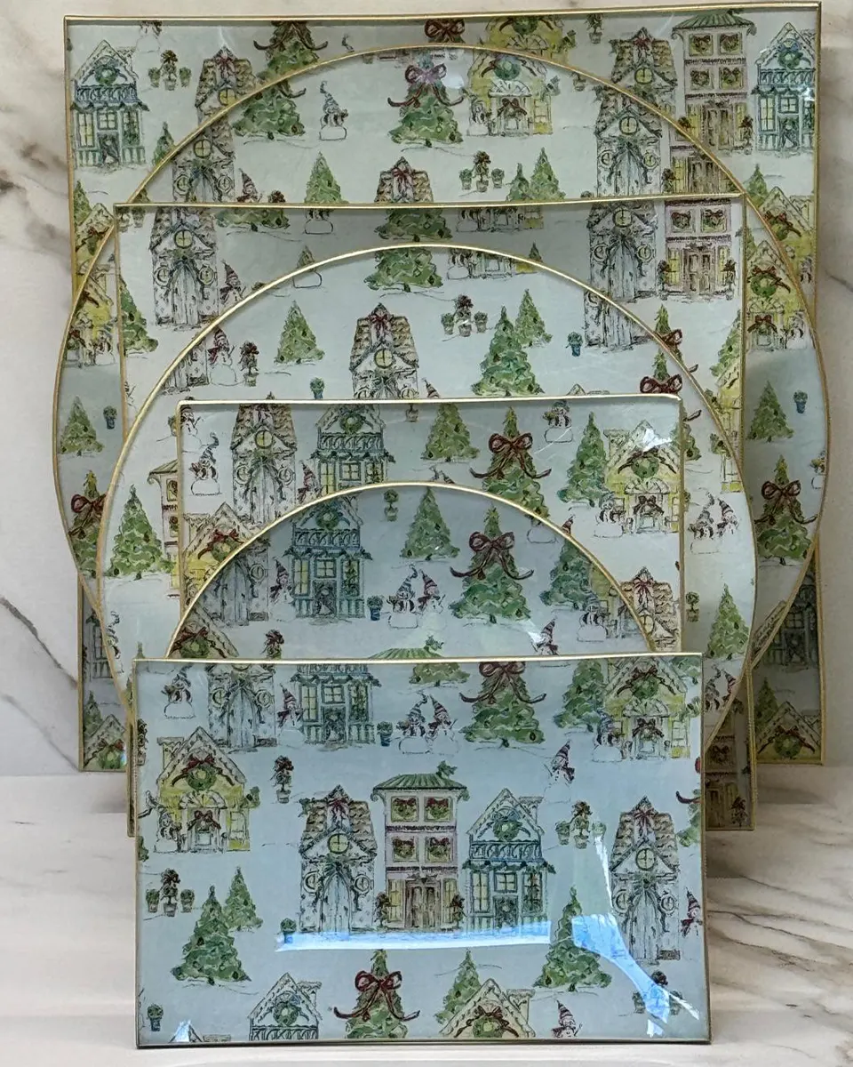 Platos decoupage para regalar pueblo navideño Platos decoupage para regalar pueblo navideño