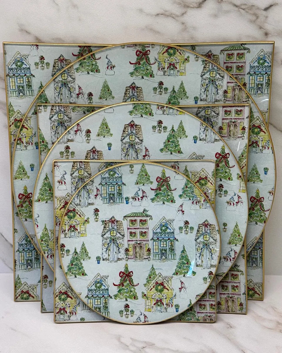 Platos decoupage para regalar pueblo navideño Platos decoupage para regalar pueblo navideño