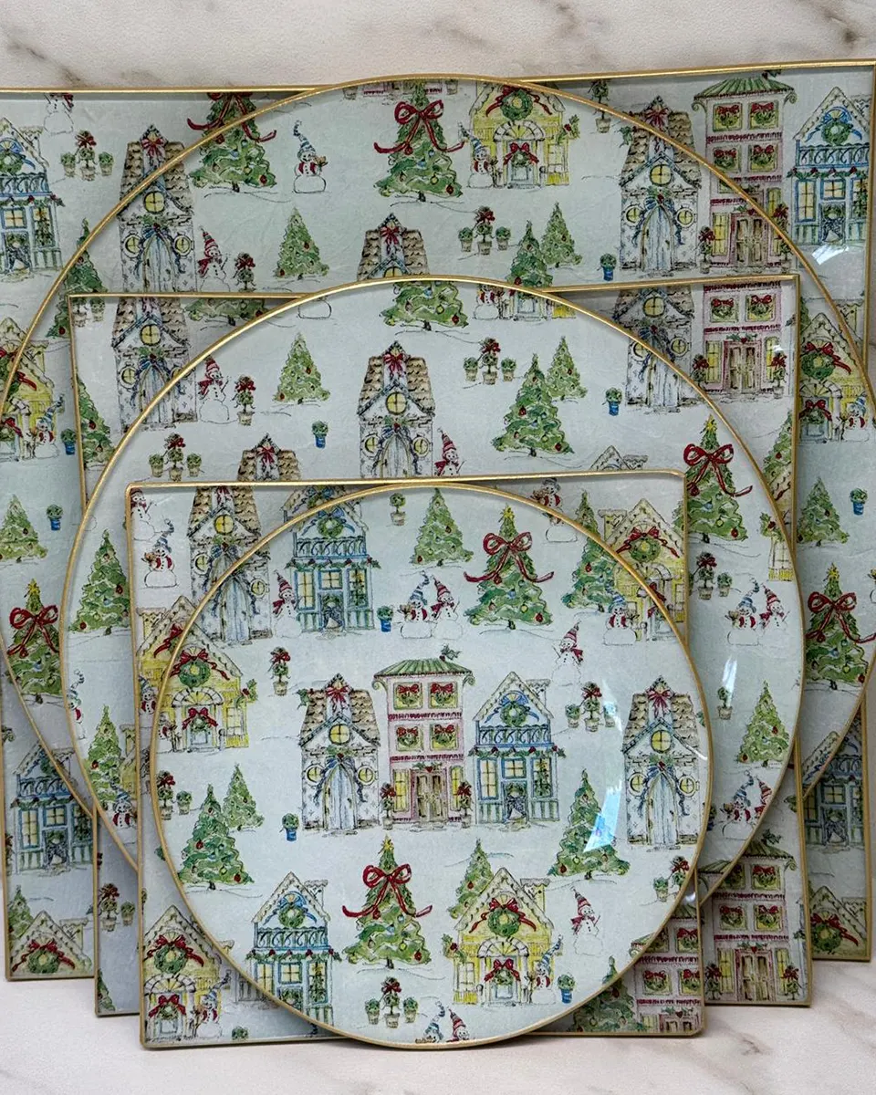 Platos decoupage León para regalar pueblo navideño Platos decoupage León para regalar pueblo navideño