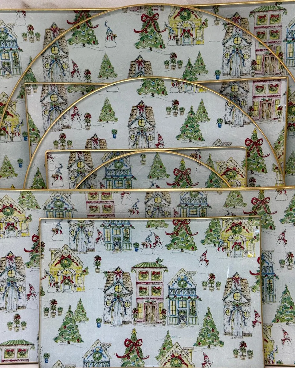 Platos decoupage para regalar pueblo navideño Platos decoupage para regalar pueblo navideño