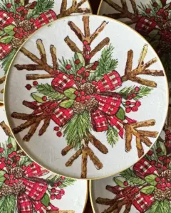 Platos decoupage para regalar lazo rojo