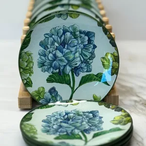 platos decoupage para regalar León hortensias azules