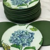 platos decoupage para regalar hortensias azules