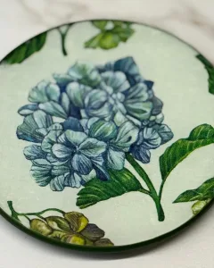 platos decoupage para regalar hortensias azules