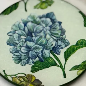platos decoupage para regalar hortensias azules