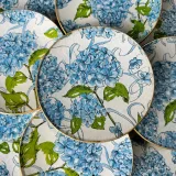 platos decoupage para regalar hortensias azules claras